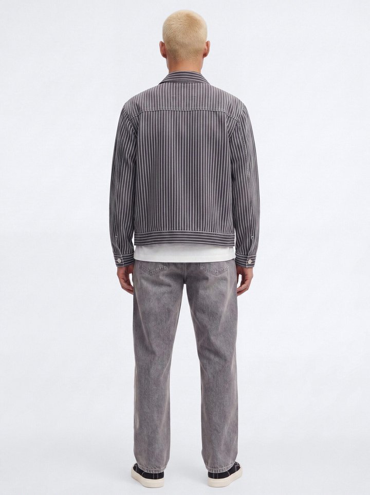 Striped Brooklyn Denim Trucker Jacket - Grey