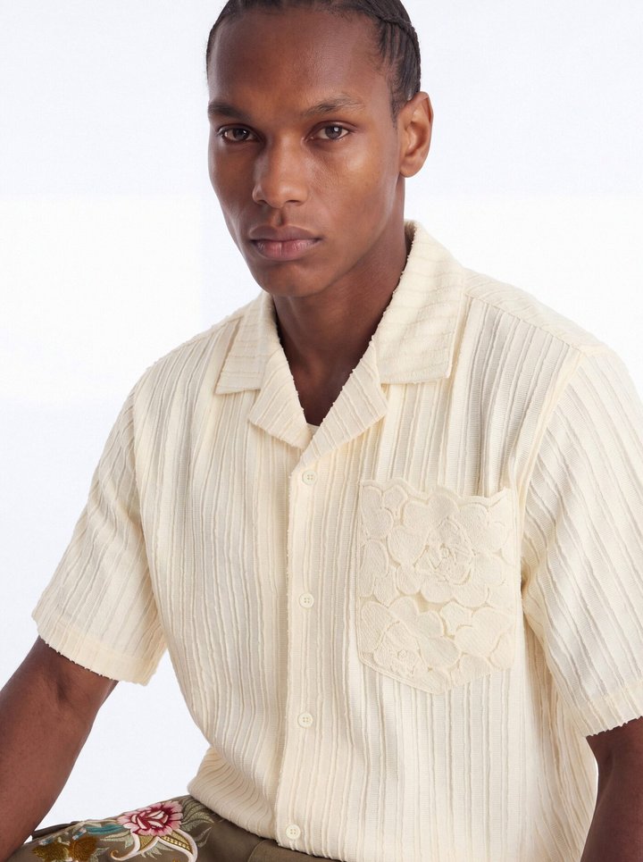 Sunday Social Cuban Collar Button Up Shirt - Cream