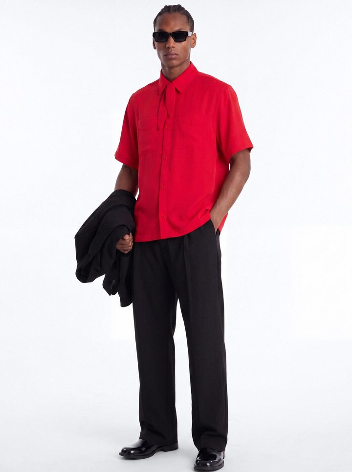 Relaxed Luxe Neckerchief Button Up Shirt - Red
