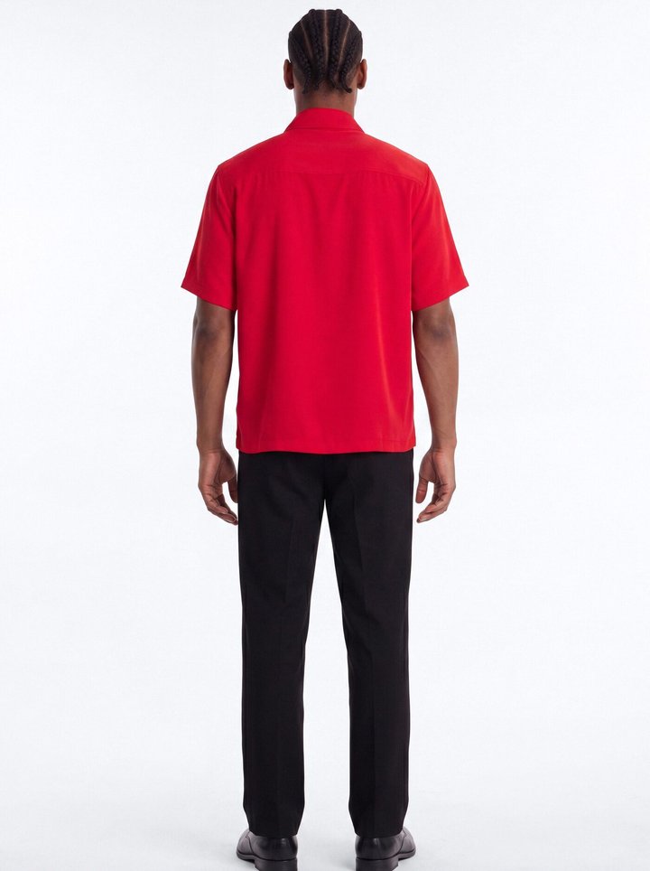 Relaxed Luxe Neckerchief Button Up Shirt - Red