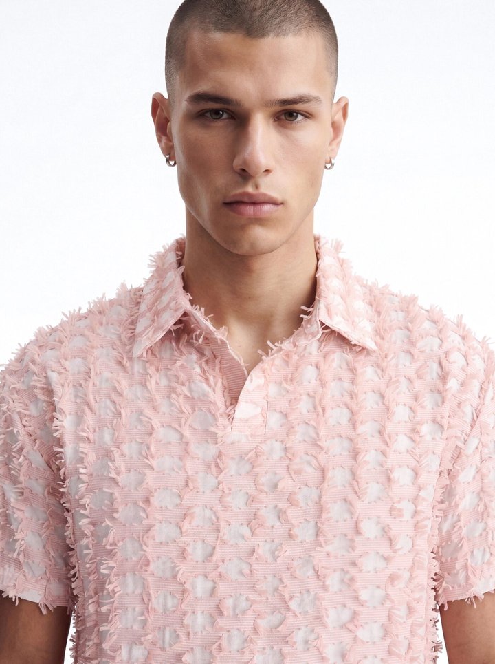 Coral Fringe Johnny Collar Polo - Pink