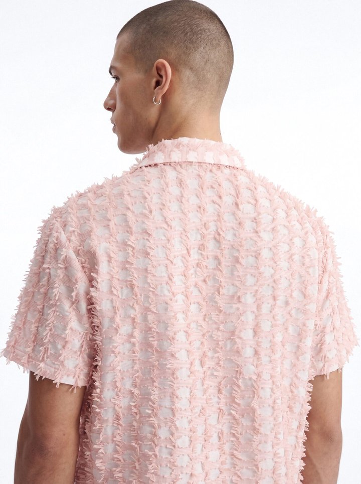 Coral Fringe Johnny Collar Polo - Pink