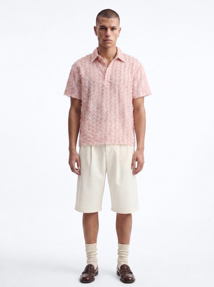 Coral Fringe Johnny Collar Polo - Pink