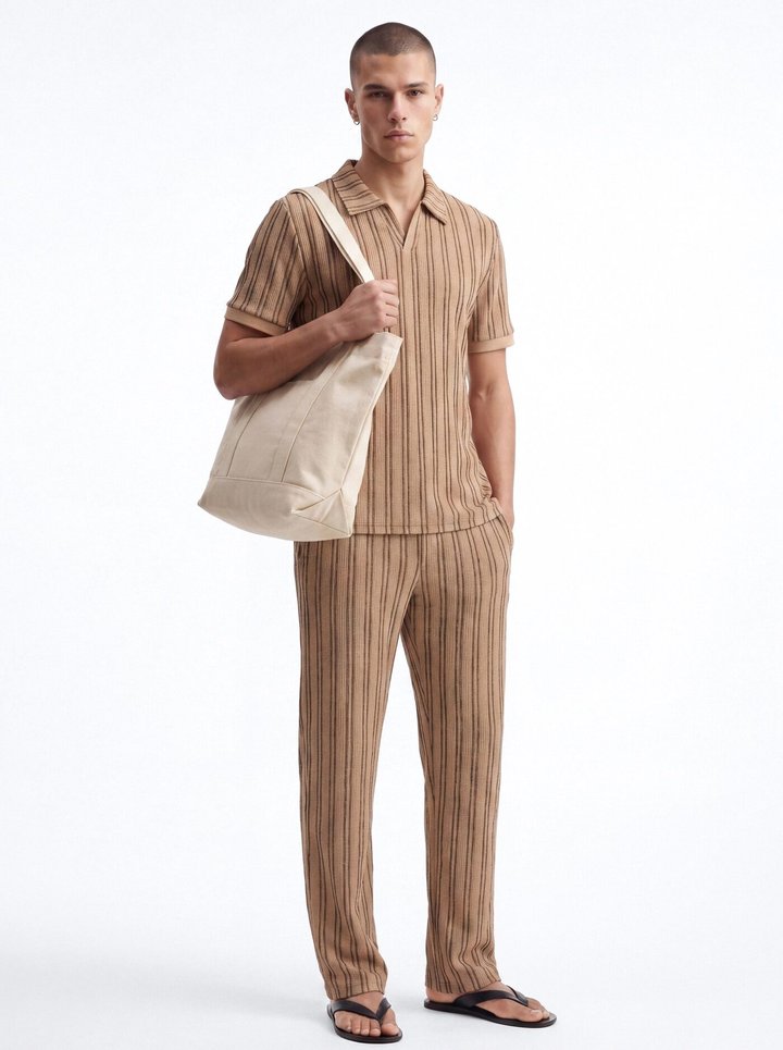 Etched Stripe Polo - LightBrown