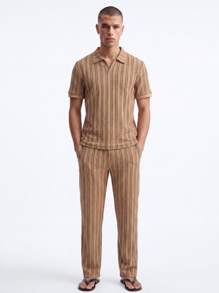 Etched Stripe Polo - LightBrown