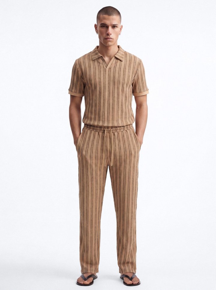 Etched Stripe Relaxed Pant - LightBrown