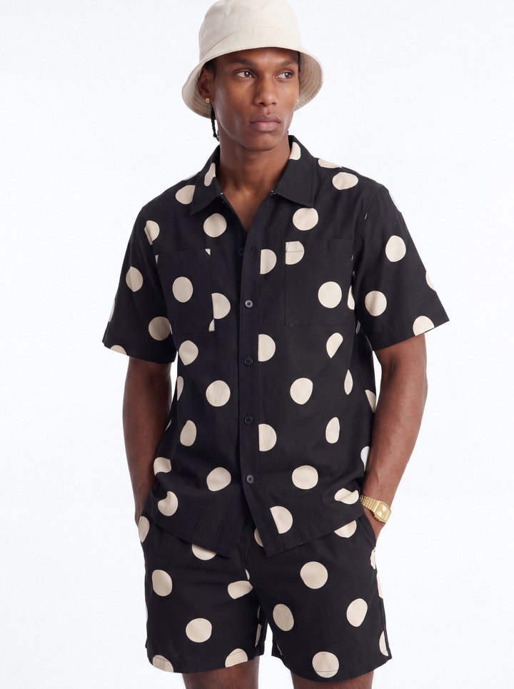 Signature Polka Dot Button Up Shirt - Black/combo