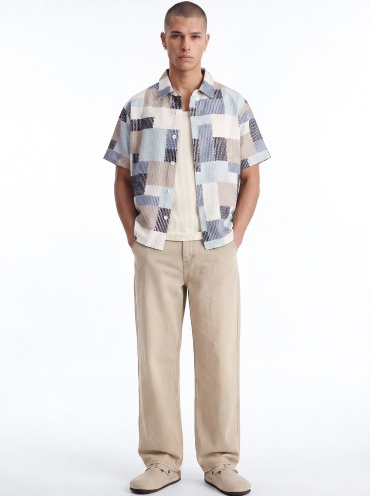 Blueprint Patchwork Button Up Shirt - Blue/combo