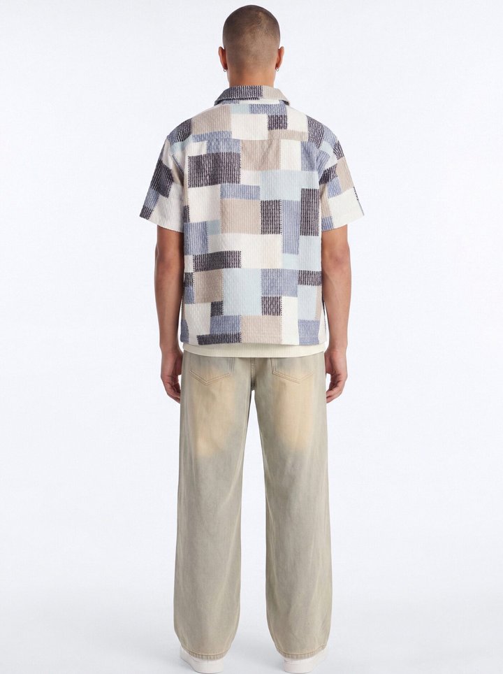 Blueprint Patchwork Button Up Shirt - Blue/combo