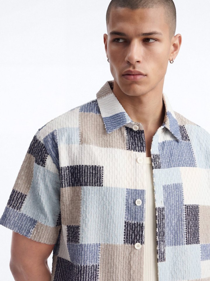 Blueprint Patchwork Button Up Shirt - Blue/combo