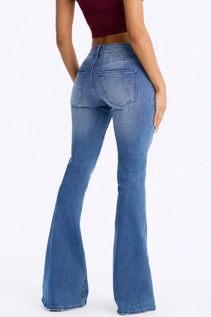 Pick Me Floral Embroidered Low Rise Jeans - Medium Wash