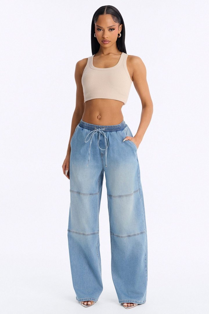 Nantucket Linen Blend Pull On Jeans - Light Wash