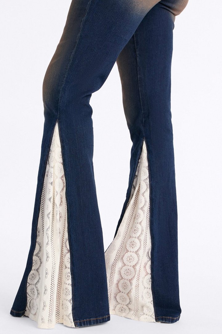 This Girl Low Rise Lace Mix Stretch Flare Jeans - Dark Wash