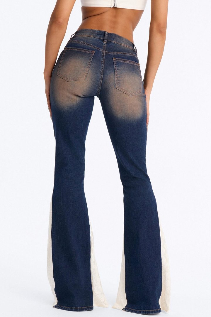 This Girl Low Rise Lace Mix Stretch Flare Jeans - Dark Wash
