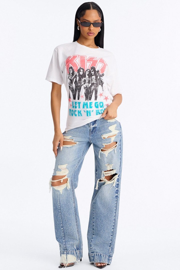 Let Me Go KISS Washed T-Shirt - White
