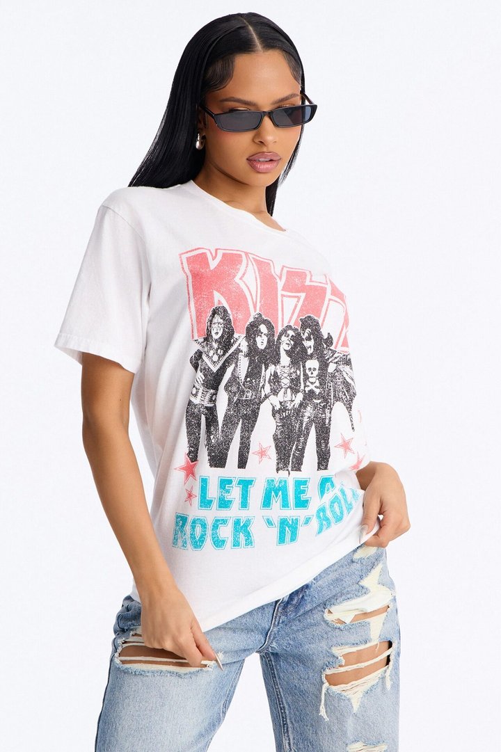 Let Me Go KISS Washed T-Shirt - White