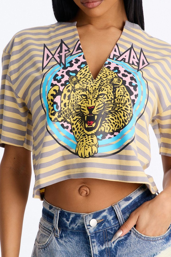 Def Leppard Stripe Crop Tee - Butter Yellow