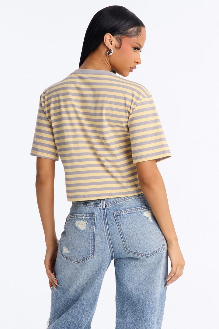 Def Leppard Stripe Crop Tee - Butter Yellow
