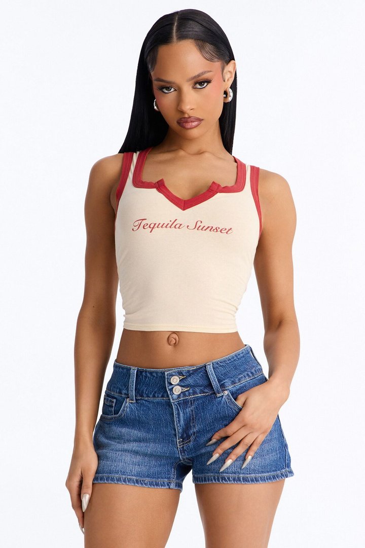 Tequila Sunset Contrast Tank Top - Butter Yellow