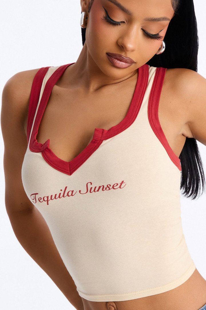 Tequila Sunset Contrast Tank Top - Butter Yellow