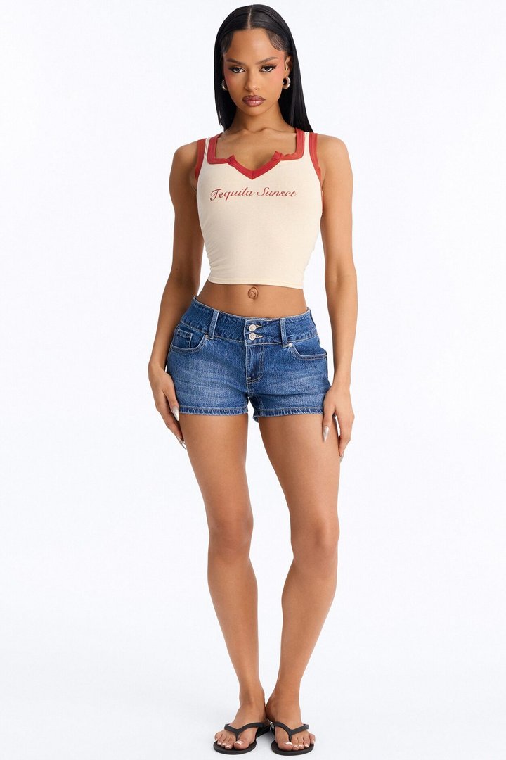 You Go Girl Low Rise Stretch Denim Shorts - Dark Wash