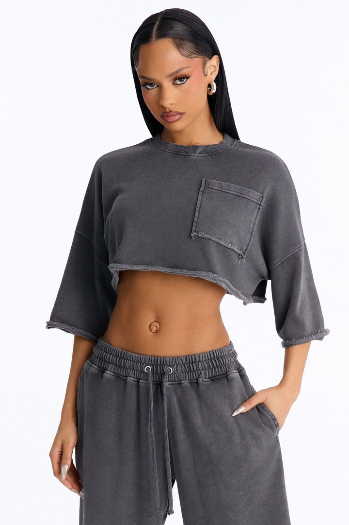 Trina Cropped French Terry Jort Set - Charcoal