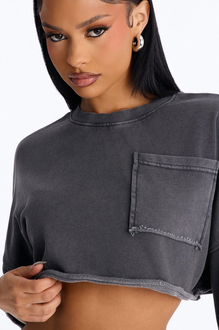 Trina Cropped French Terry Jort Set - Charcoal