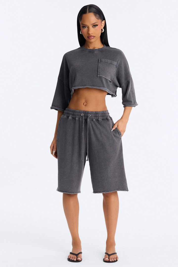 Trina Cropped French Terry Jort Set - Charcoal
