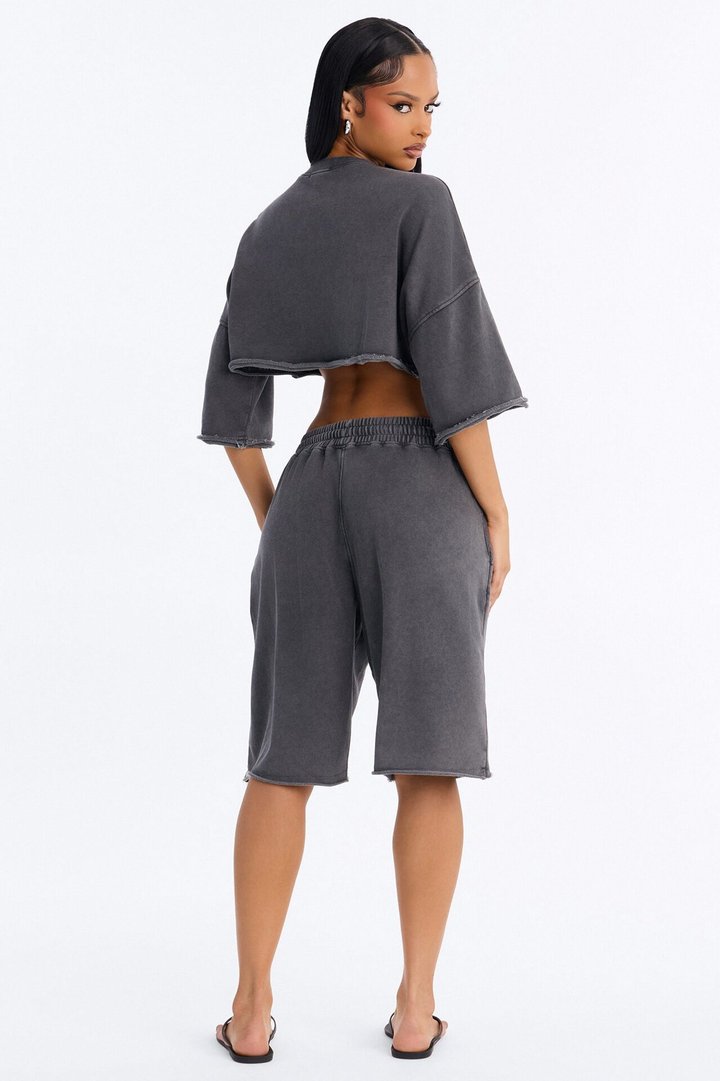 Trina Cropped French Terry Jort Set - Charcoal