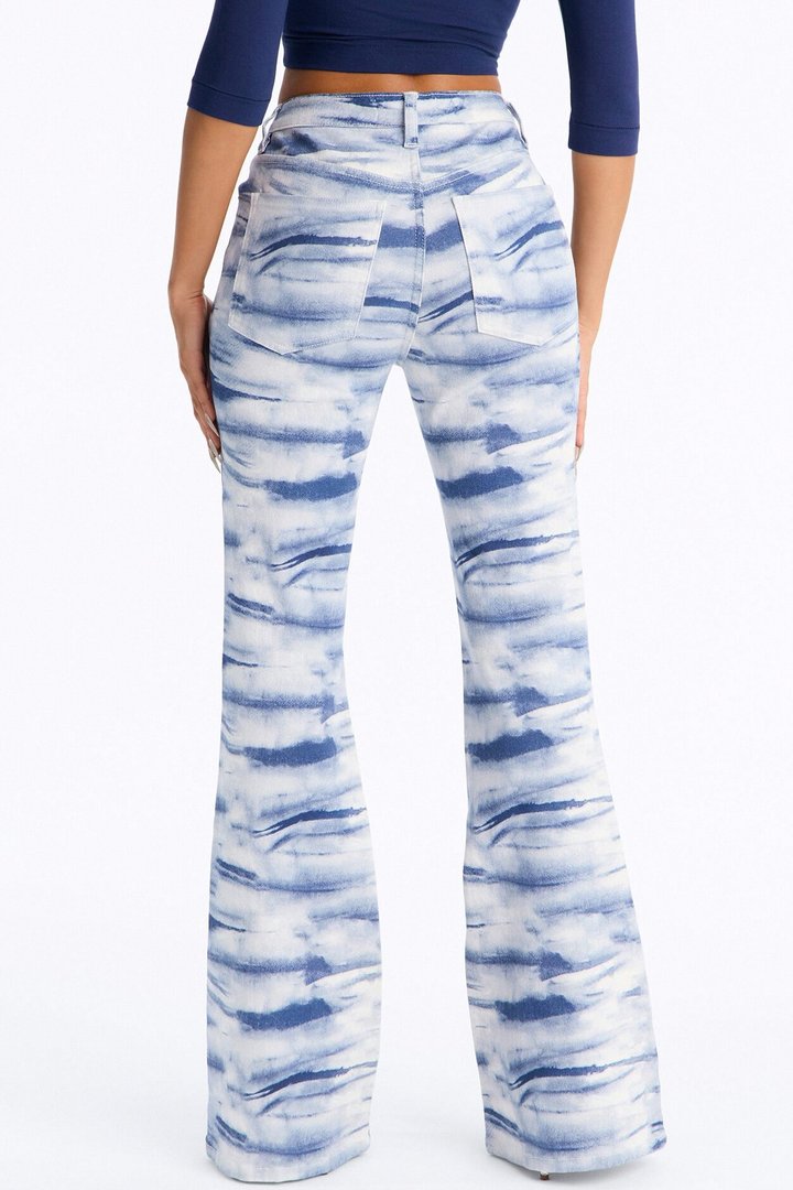 Heartland Printed Tie Dye Stretch Flare Jeans - Blue/combo
