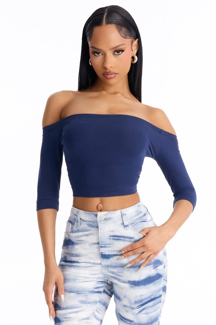 Francesca Off Shoulder Top - Navy