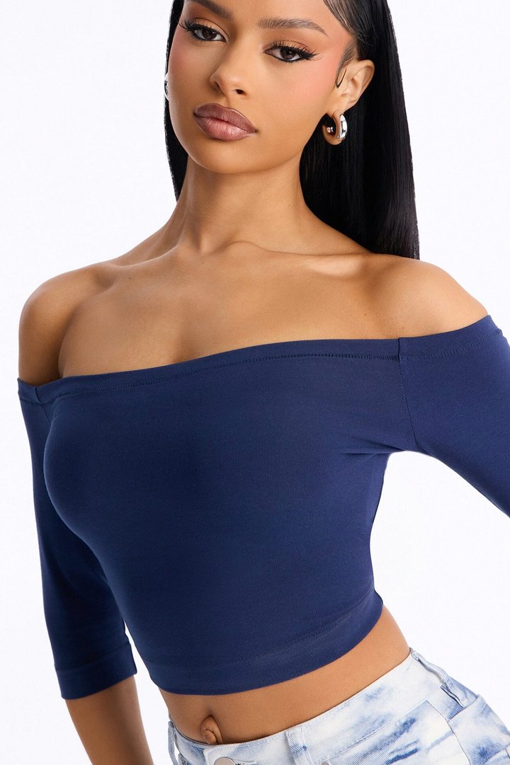 Francesca Off Shoulder Top - Navy
