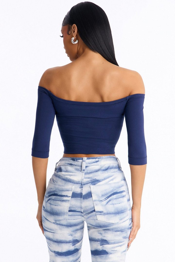 Francesca Off Shoulder Top - Navy