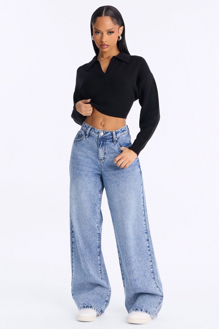 Layla Cropped Pullover Sweater - Black