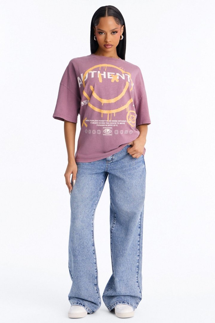 Authentic Smiles Washed T-Shirt - Purple