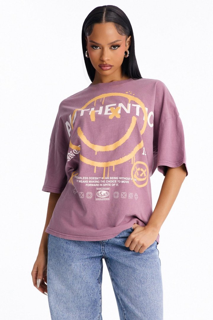 Authentic Smiles Washed T-Shirt - Purple