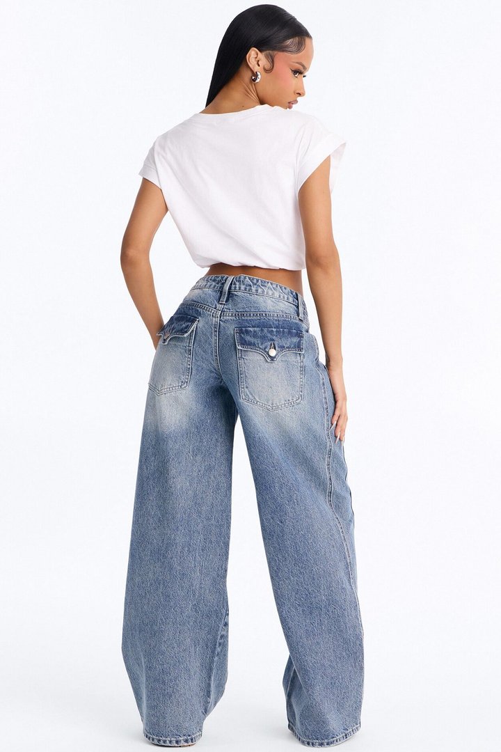 So Noughties Baggy Wide Leg Jeans - Medium Wash