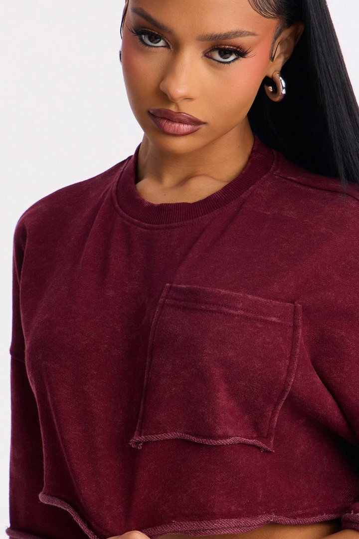 Trina Cropped French Terry Jort Set - Burgundy