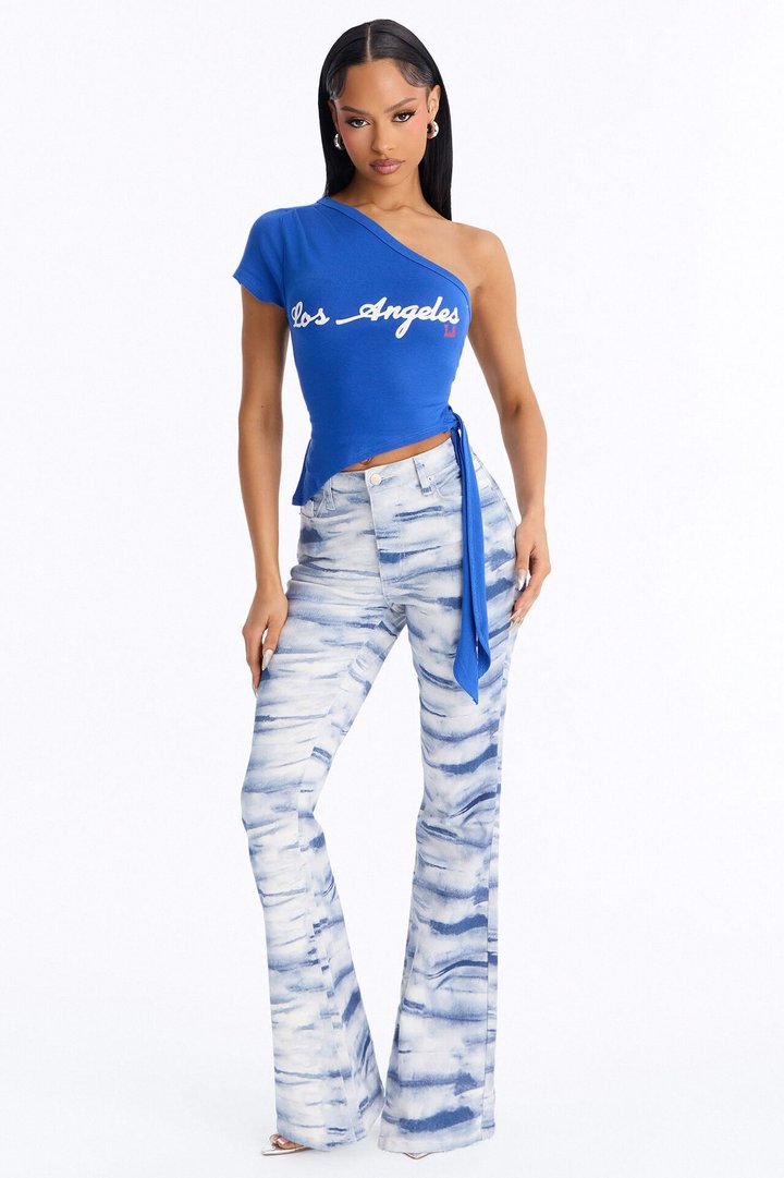 Weekend In LA One Shoulder Asymmetrical Tee - Royal