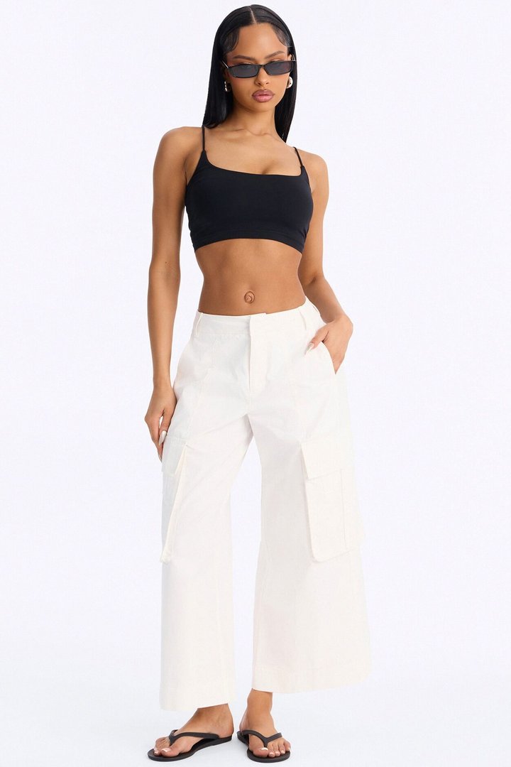 Reese Mid Rise Cargo Wide Leg Culotte - White