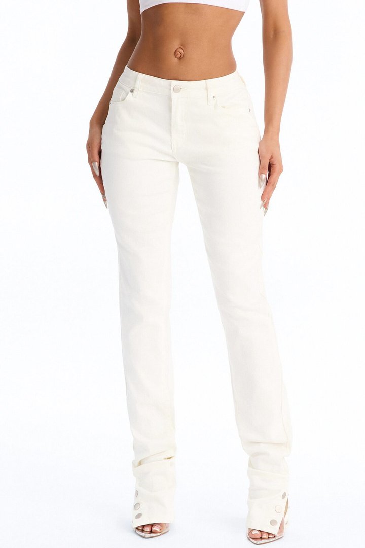 Siena Straight Leg Button Stacked Pant - Ivory