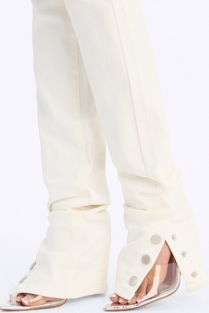 Siena Straight Leg Button Stacked Pant - Ivory