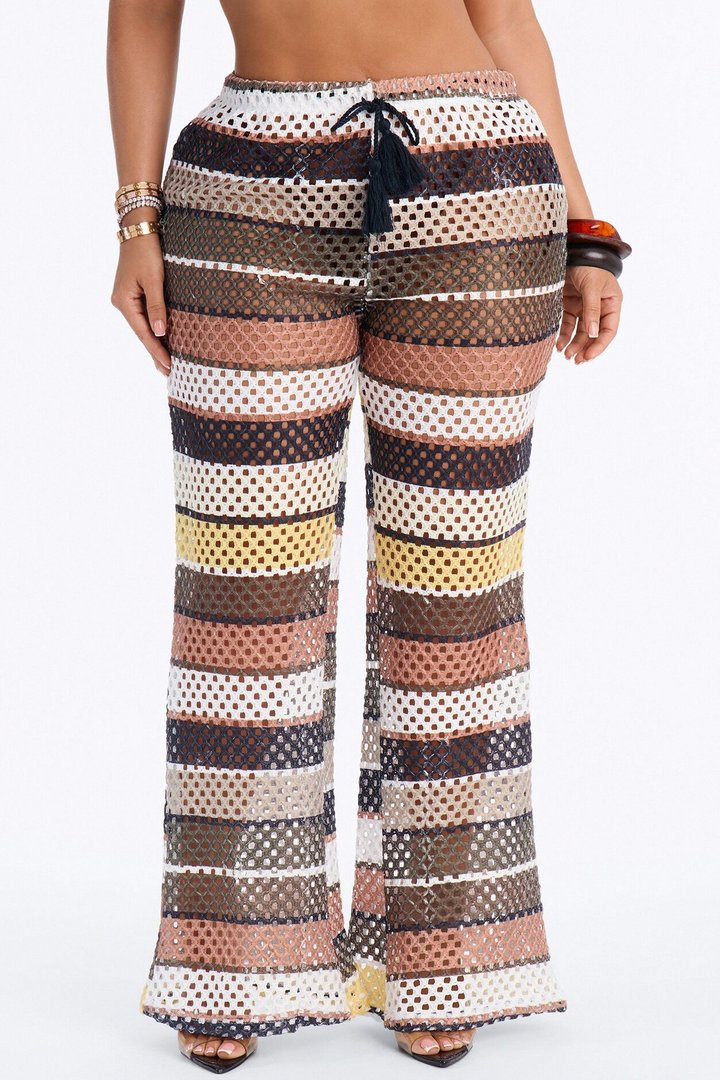 Paradise Sun Stripe Cover Up Pants - Brown/combo