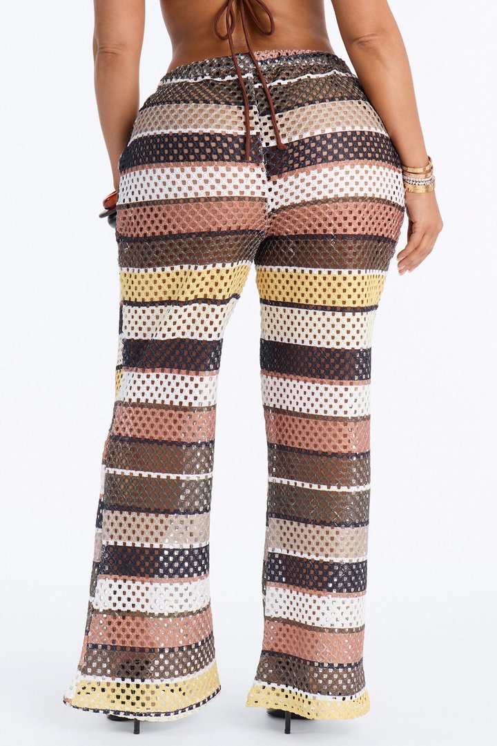 Paradise Sun Stripe Cover Up Pants - Brown/combo
