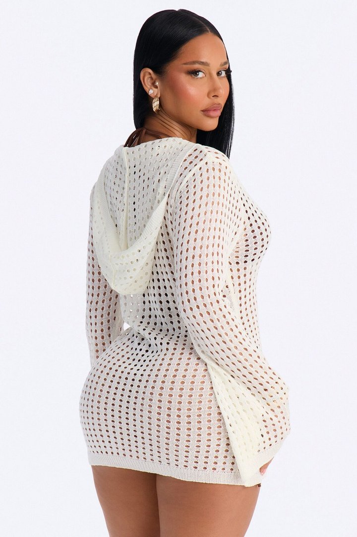 Drea Crochet Long Sleeve Cover Up Dress - White