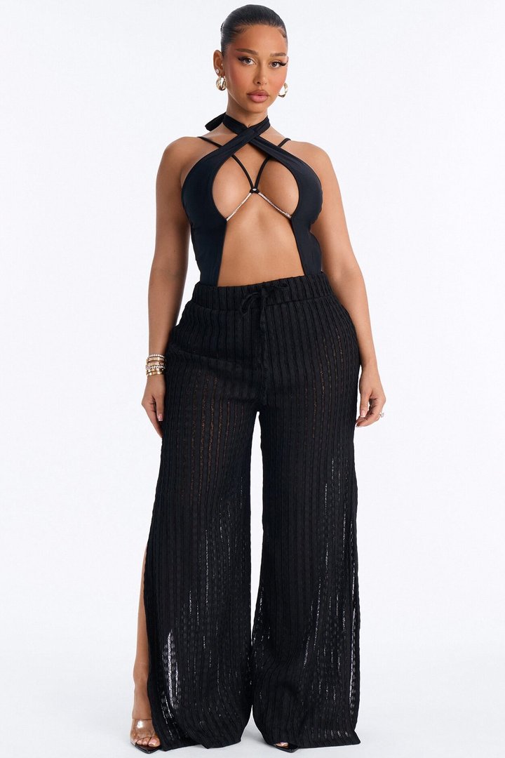 Seaside Vacation Side Slits Cover Up Pants - Black