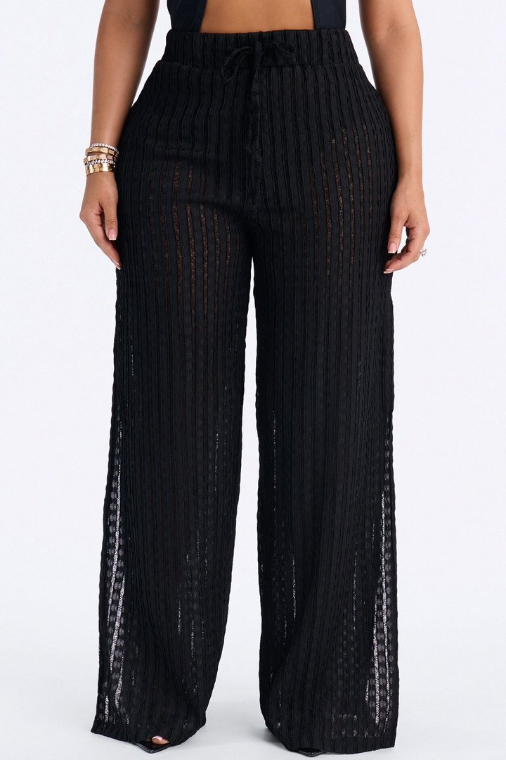 Seaside Vacation Side Slits Cover Up Pants - Black