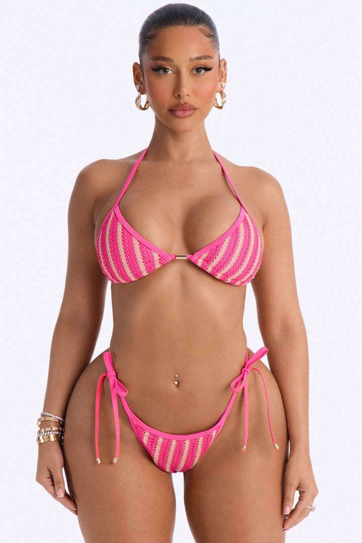 Callie Crochet 3 Piece Bikini & Pants Set - Fuchsia/combo