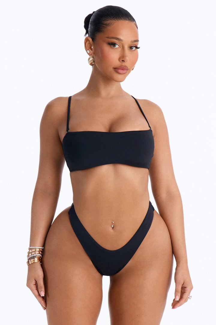 Heat Check 3 Piece Bandeau Bikini & Lace Cover Up Pant Sunsuit - Black