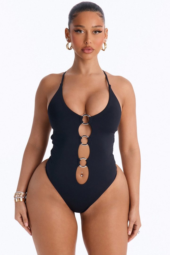 Sunkissed Sins 1 Piece Swimsuit & Mesh Cover Up Mini Sarong Set - Black